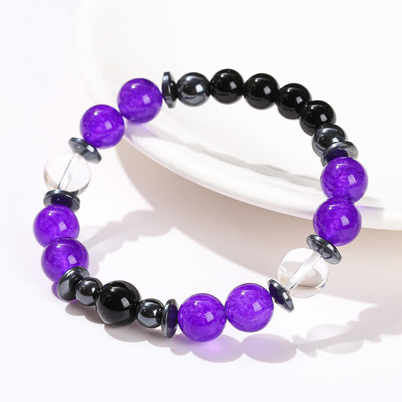 Olivenorma Charoite Obsidian Hematite Clear Crystal Beaded Bracelet