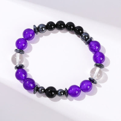 Olivenorma Charoite Obsidian Hematite Clear Crystal Beaded Bracelet