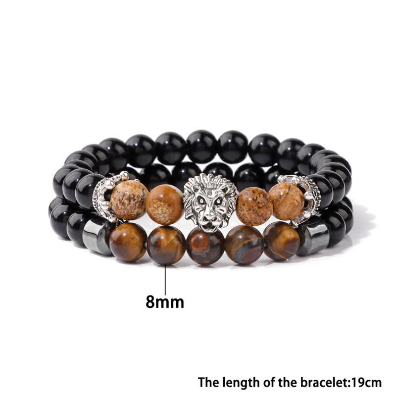 Olivenorma Obsidian Tiger Eye Stone Lion Head Beaded Bracelet