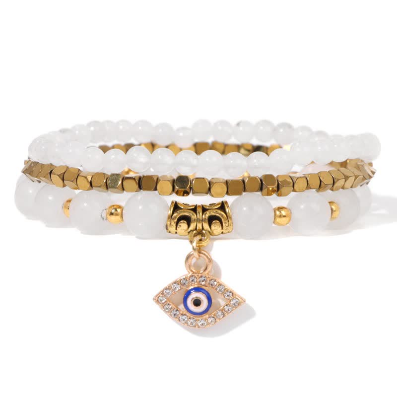 Olivenorma Natural Stone Beaded Evil Eye Pendant Bracelet Set