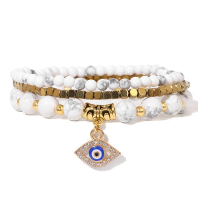 Olivenorma Natural Stone Beaded Evil Eye Pendant Bracelet Set