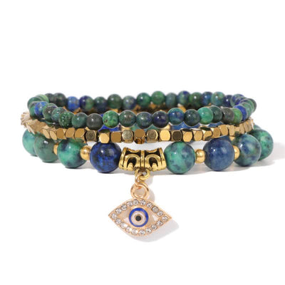 Olivenorma Natural Stone Beaded Evil Eye Pendant Bracelet Set