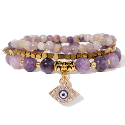 Olivenorma Natural Stone Beaded Evil Eye Pendant Bracelet Set