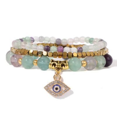 Olivenorma Natural Stone Beaded Evil Eye Pendant Bracelet Set