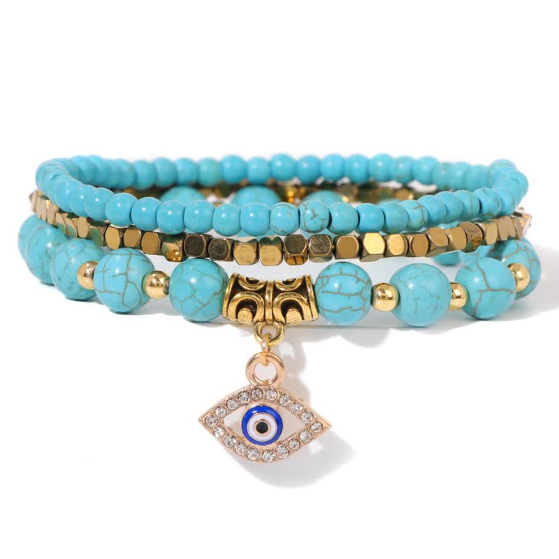 Olivenorma Natural Stone Beaded Evil Eye Pendant Bracelet Set