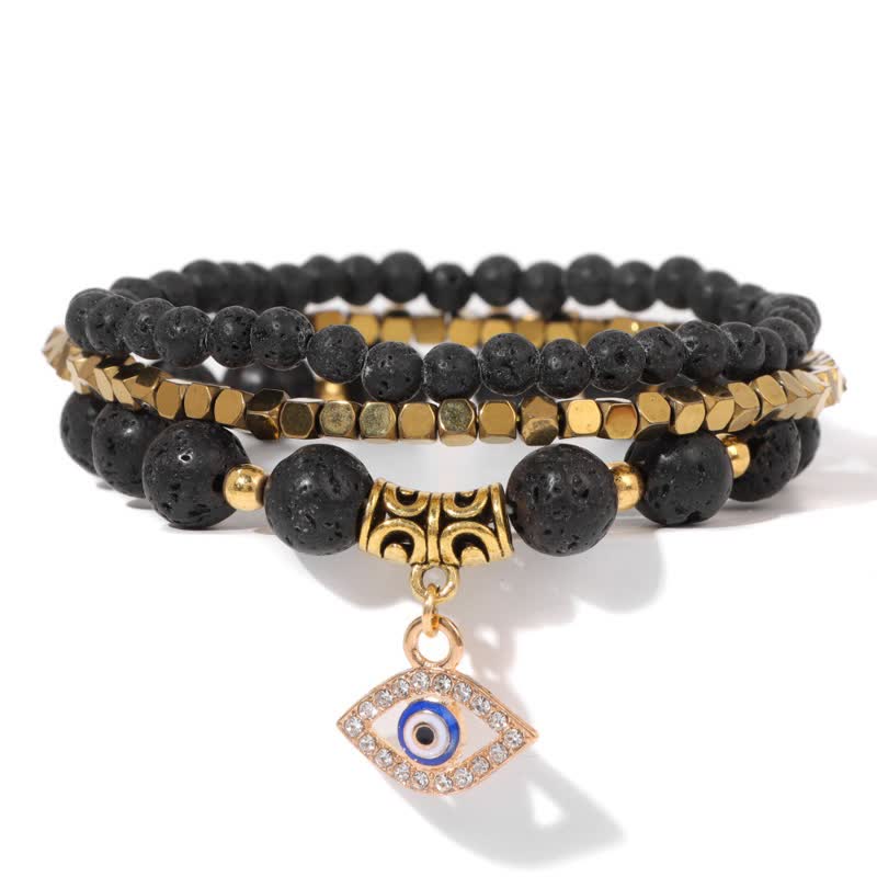 Olivenorma Natural Stone Beaded Evil Eye Pendant Bracelet Set