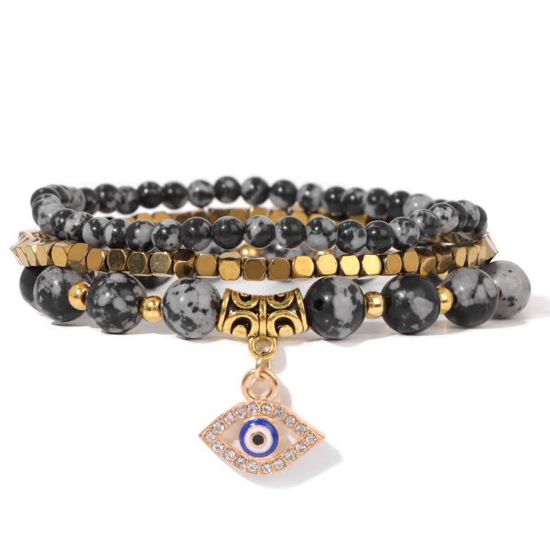 Olivenorma Natural Stone Beaded Evil Eye Pendant Bracelet Set