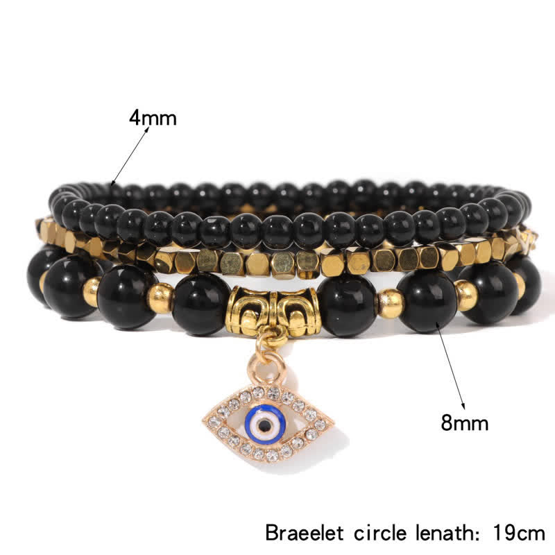 Olivenorma Natural Stone Beaded Evil Eye Pendant Bracelet Set