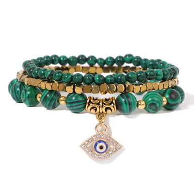 Olivenorma Natural Stone Beaded Evil Eye Pendant Bracelet Set