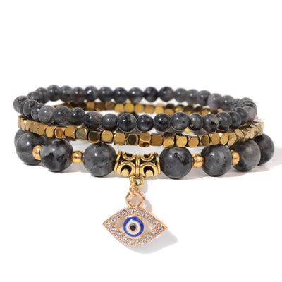 Olivenorma Natural Stone Beaded Evil Eye Pendant Bracelet Set