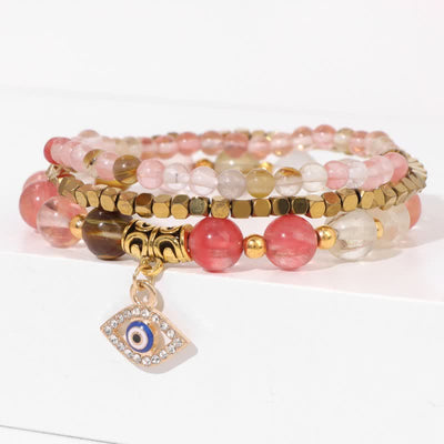 Olivenorma Natural Stone Beaded Evil Eye Pendant Bracelet Set