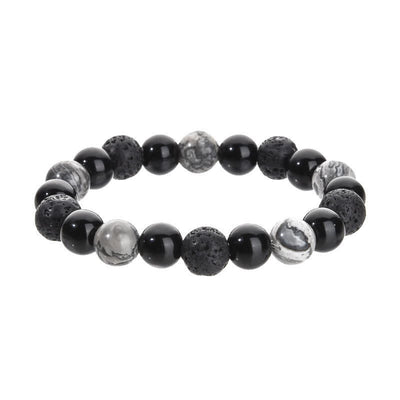 Olivenorma Grey Jasper Obsidian Lava Stone Beaded Bracelet