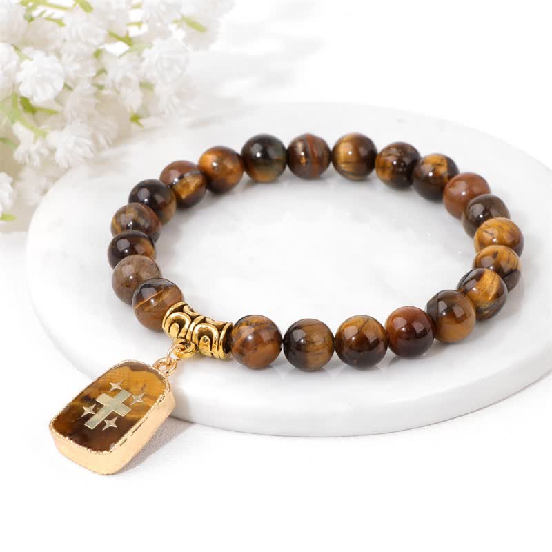 Olivenorma Natural Stone Beads Printed Pendant Bracelet