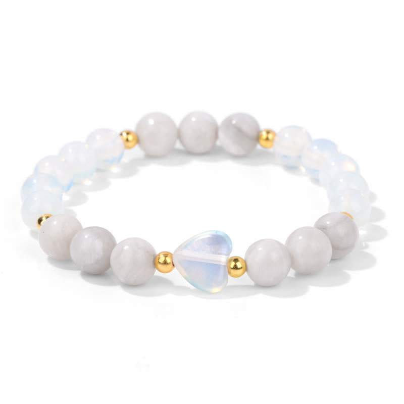 Olivenorma Natural Stone Heart Beaded Bracelet