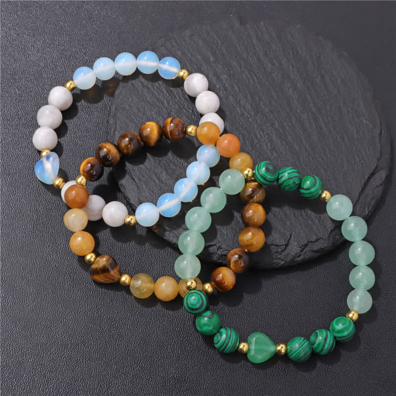 Olivenorma Natural Stone Heart Beaded Bracelet