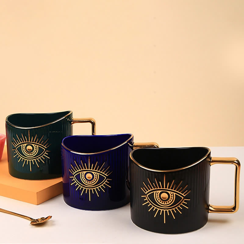 Olivenorma Ceramic Evil Eye Coffee Mug Golden Handle Cup