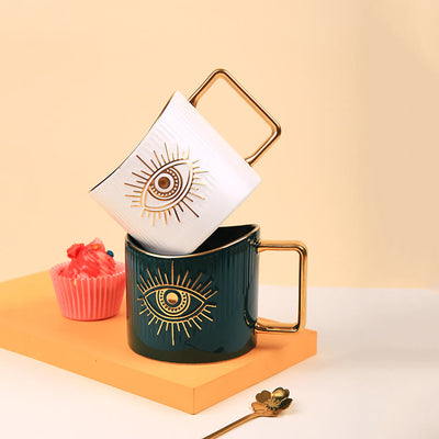 Olivenorma Ceramic Evil Eye Coffee Mug Golden Handle Cup