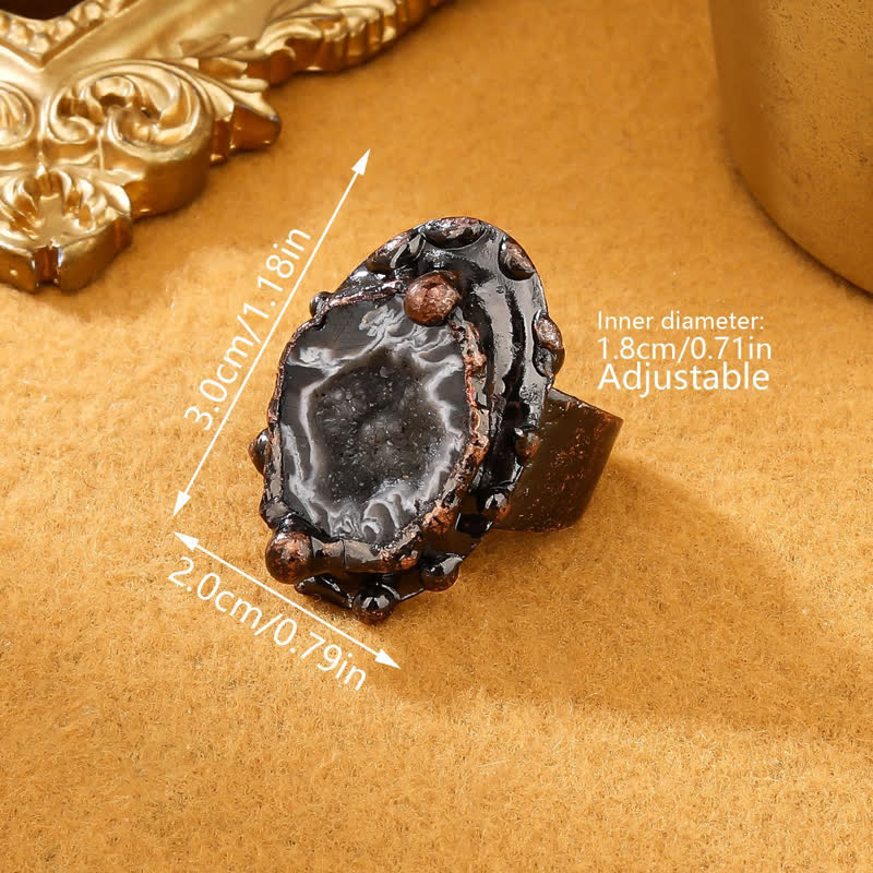 Olivenorma Natural Random Agate Geode Adjustable Ring