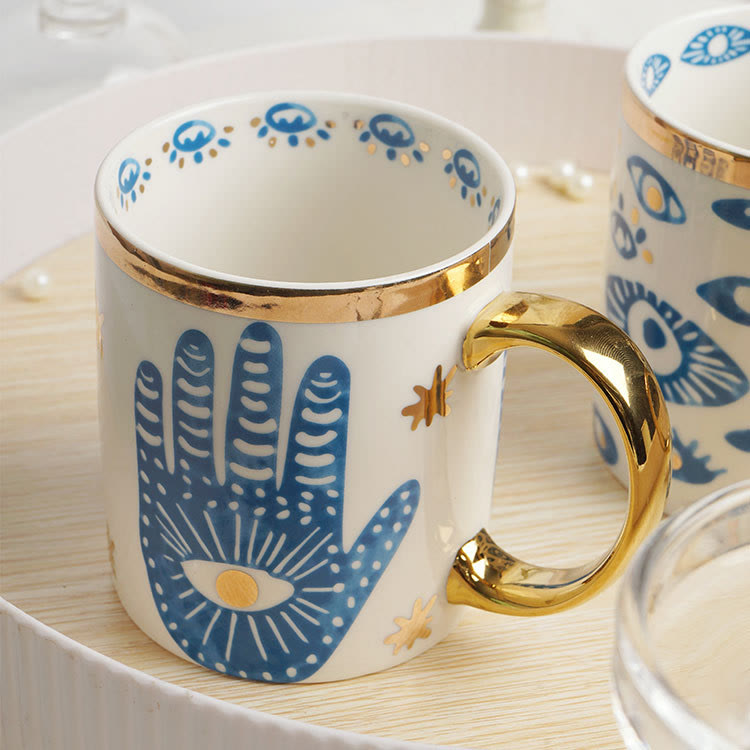 Olivenorma Evil Eye Hamsa Hand Ceramic Teacup