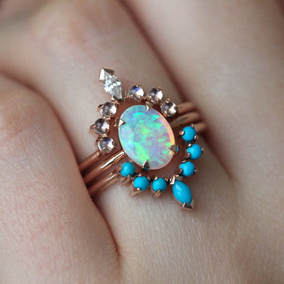 Olivenorma Opalite Turquoise Zircon Ocean Ring Set