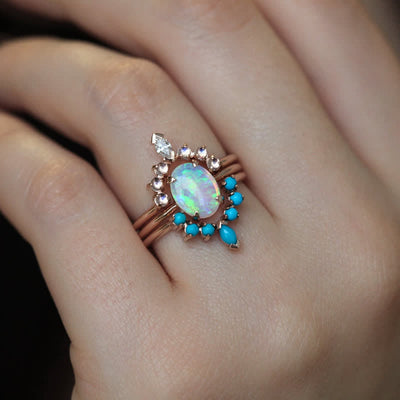 Olivenorma Opalite Turquoise Zircon Ocean Ring Set