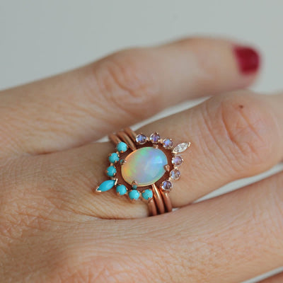 Olivenorma Opalite Turquoise Zircon Ocean Ring Set