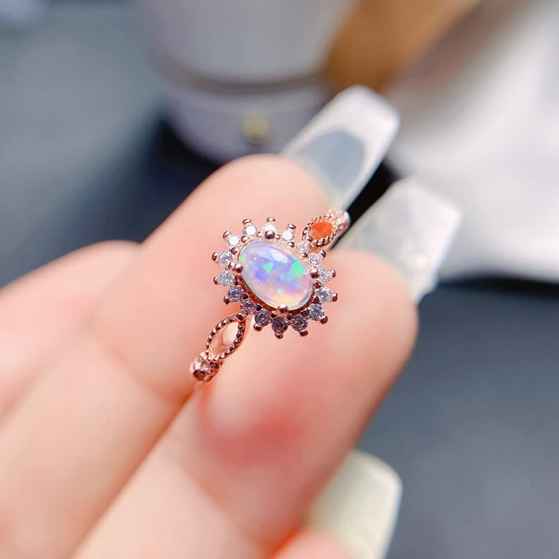 Olivenorma Natural Opal White Zircon Sunflower Ring