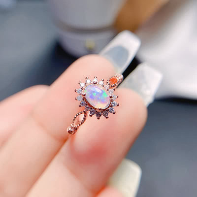 Olivenorma Natural Opal White Zircon Sunflower Ring