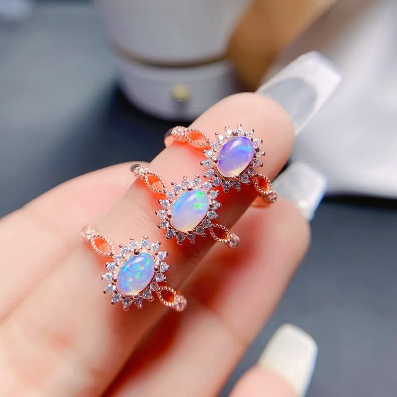 Olivenorma Natural Opal White Zircon Sunflower Ring
