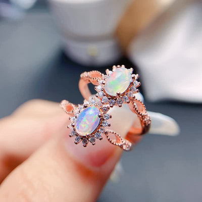 Olivenorma Natural Opal White Zircon Sunflower Ring
