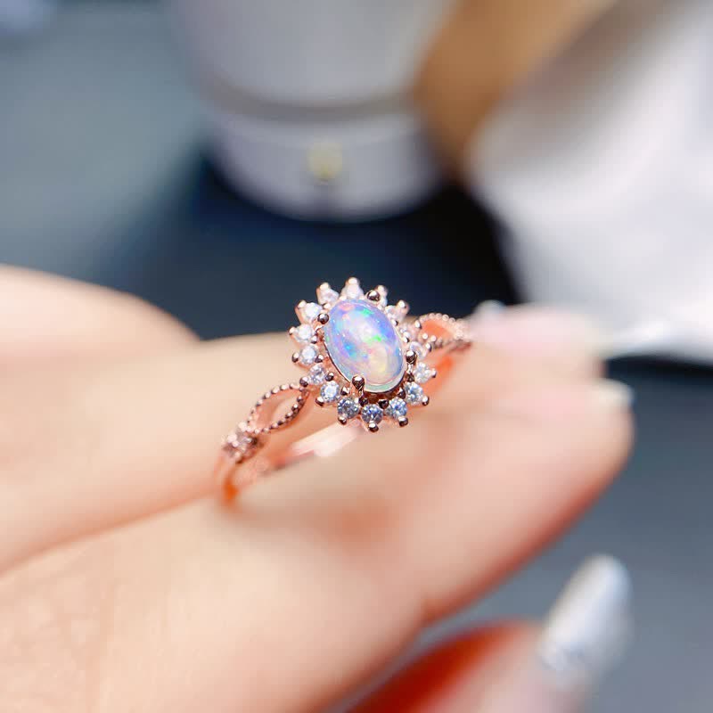 Olivenorma Natural Opal White Zircon Sunflower Ring