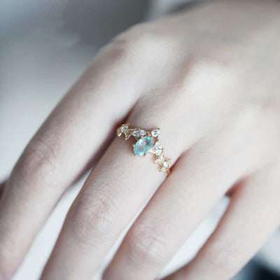 Olivenorma Aquamarine White Zircon Crown Shape Ring