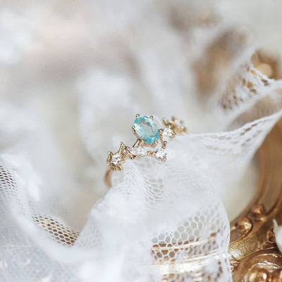 Olivenorma Aquamarine White Zircon Crown Shape Ring