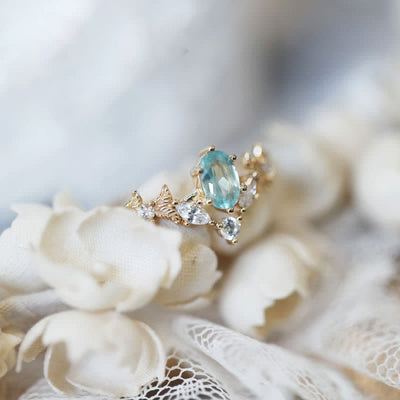 Olivenorma Aquamarine White Zircon Crown Shape Ring