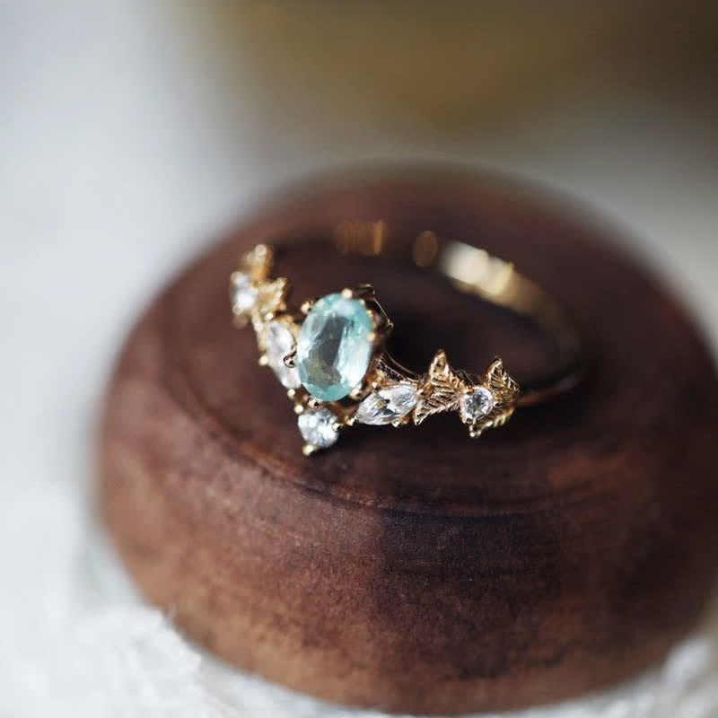 Olivenorma Aquamarine White Zircon Crown Shape Ring