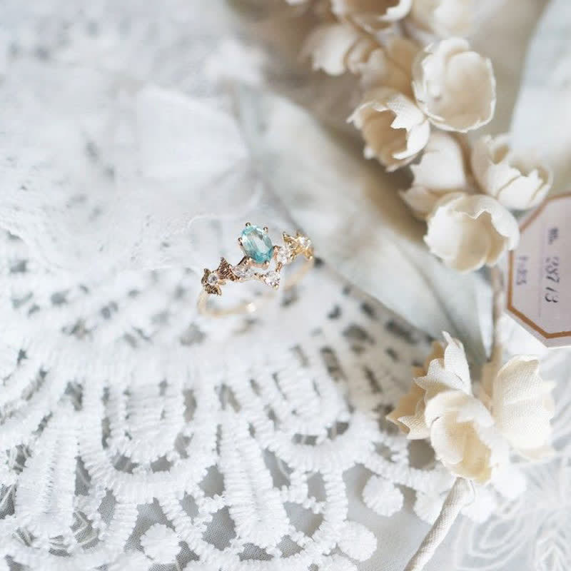 Olivenorma Aquamarine White Zircon Crown Shape Ring