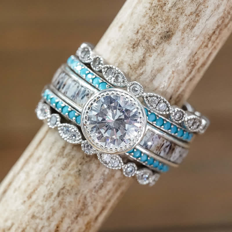 Olivenorma Bohemian Turquoise White Zircon Triple Ring