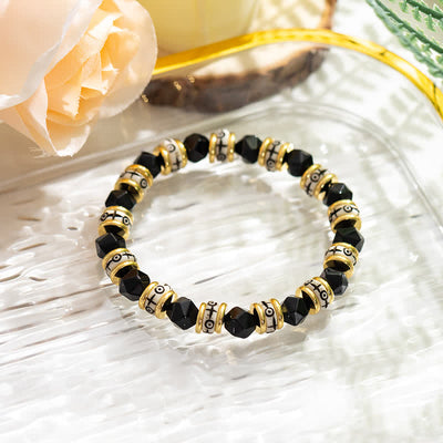 Olivenorma Natural Faceted Stone Roller Beads Beaded Bracelet