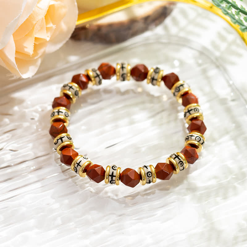 Olivenorma Natural Faceted Stone Roller Beads Beaded Bracelet