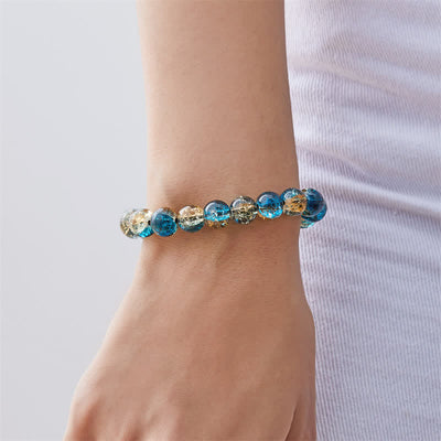 Olivenorma Blue Black Sparkling Glass Beads Beaded Bracelet