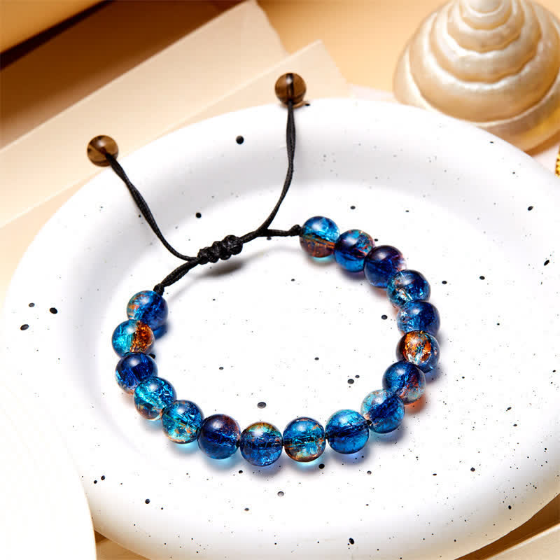 Olivenorma Blue Black Sparkling Glass Beads Beaded Bracelet