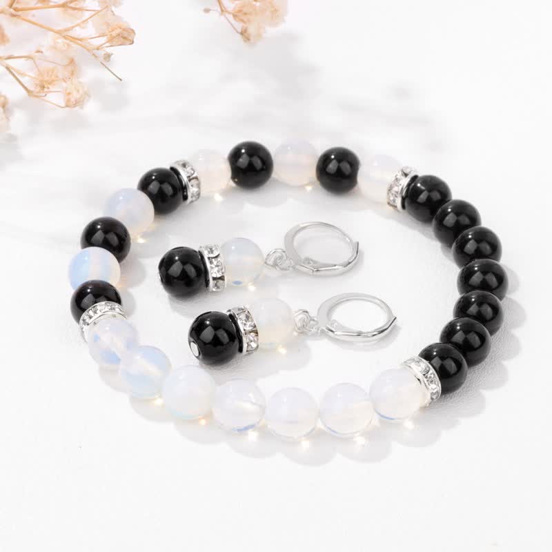 Olivenorma Natural Crystal Beads Beaded Bracelet Earrings