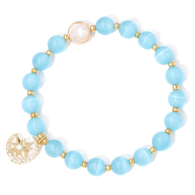 Olivenorma Cat's Eye Stone Beaded Moon & Star Pendant Bracelet