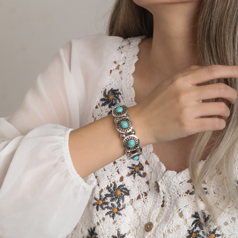 Olivenorma Bohemia Natural Turquoise Alloy Bracelet