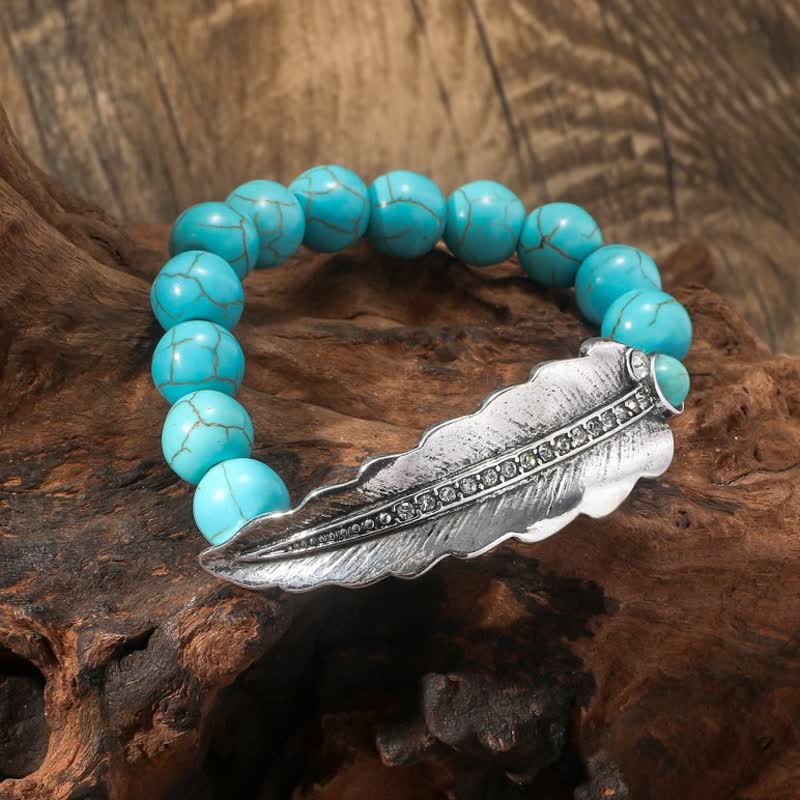 Olivenorma Bohemia Round Turquoise Beads Alloy Leaf Bracelet