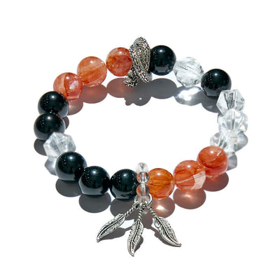 Olivenorma Clear Crystal Obsidian Carnelian Beaded Bracelet