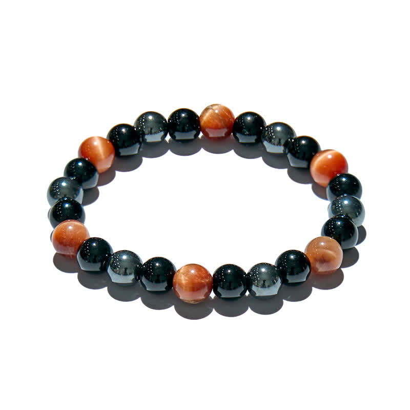 Olivenorma Orange Tiger Eye Obsidian Hematite Beaded Bracelet