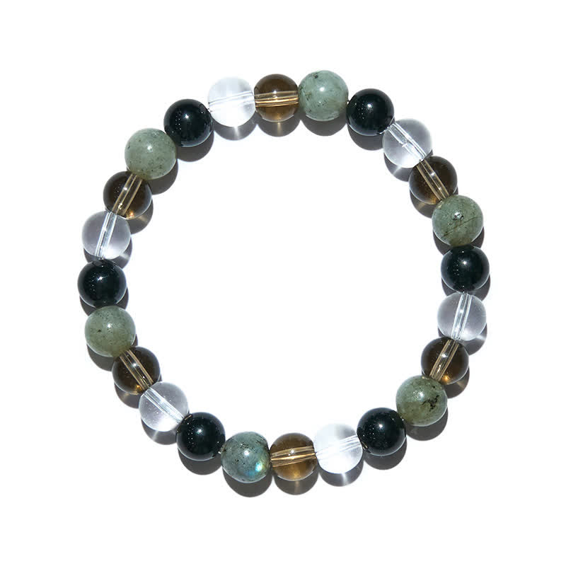 Olivenorma Clear Crystal Labradorite Obsidian Smoky Quartz Beaded Bracelet