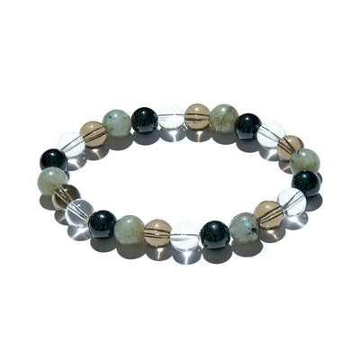 Olivenorma Clear Crystal Labradorite Obsidian Smoky Quartz Beaded Bracelet