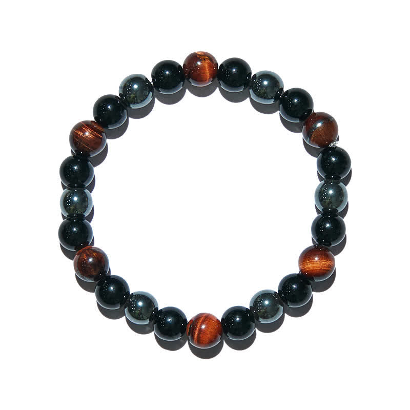 Olivenorma Red Tiger Eye Obsidian Hematite Beaded Bracelet